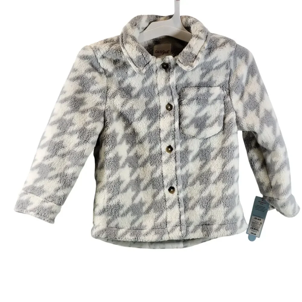 Cat & Jack Kids Button Up Faux Fur Jacket, White/Gray, Size XS, NWT